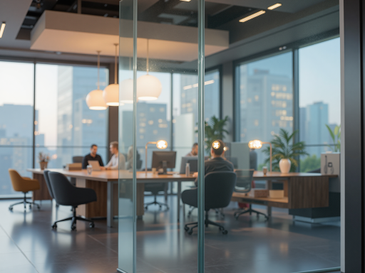 现代办公环境内部，宽敞明亮的开放式工作区域，配备先进设备的会议室，年轻专业的员工团队正在协作讨论项目方案，营造积极向上的企业文化氛围